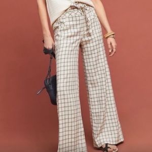 ANTHROPOLOGIE Wide Leg Check Linen Pant. Size 4